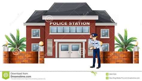 Un Policier En Dehors Du Commissariat De Police Illustration De Vecteur