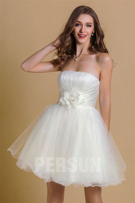 Robe de soirée, mariage, courte, bustier, sans bretelle, taffetas, froissé, marron, chocolat, drapé, noeud, brillant, taille m, uni, tulipe. Chic robe blanche de soirée courte princesse bustier droit ...