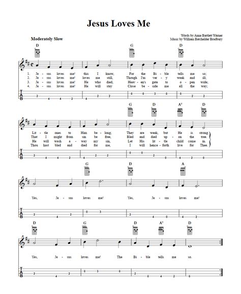 Jesus Loves Me Easy Baritone Ukulele Sheet Music And Tab With Chords