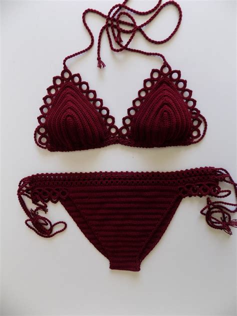 Free Shipping Burgundy Crochet Bikini от Cheerfulboutique на Etsy