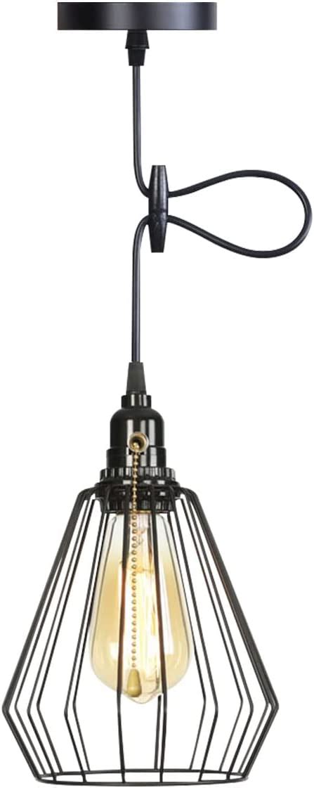 Vintage Industrial Pendant Light Adjustable Black Cage Hanging Lightin