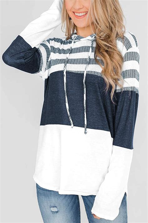 Goldpkf Striped Color Block Hoodies For Womens Long Sleeve Pullover