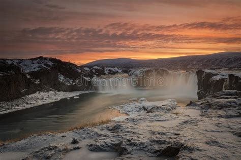 Godafoss God S Waterfall In Iceland At Winter Stock Photo Image Of