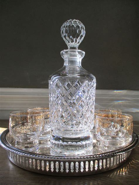 Vintage Crystal Whiskey Decanter Culver Ltd 22karat Lowball Glasses