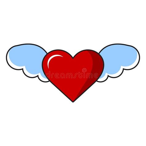 Red Heart With Wings Vector Illustration In Cartoon Style Stock