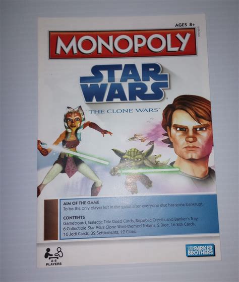 Star Wars The Clone Wars Monopoly Game Instruction Booklet Pamphlet
