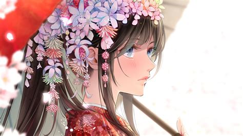Download 3840x2160 Kimono Anime Girl Pretty Flowers