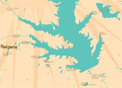 Lake Conroe Tx Map Art Canvas Print Etsy