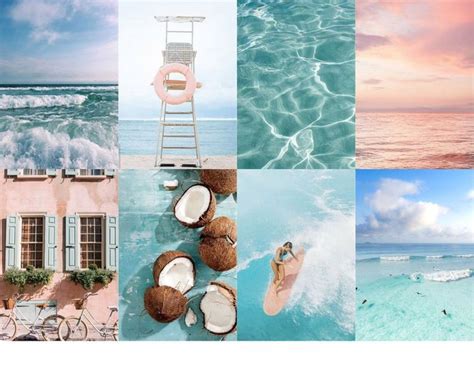 Pink And Blue Beach Vibes Digital Aesthetic Collage Kit Wall Etsy In