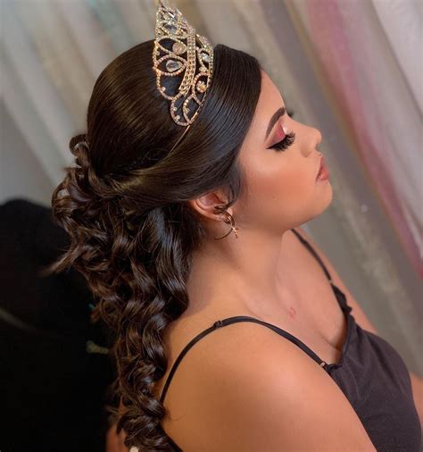 This half up half down hairstyle combines bohemian cool and a touch of glamour. Half Up Half Down Quinceanera Hairstyles | Cute ...