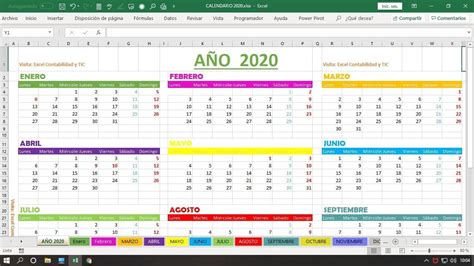 Calendario 2020 En Excel Gratis Listo Para Descargar