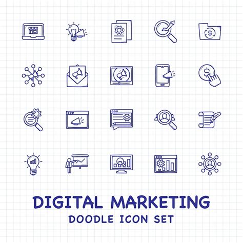 Premium Vector Digital Marketing Doodle Icon Set