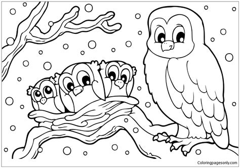 Owl coloring pages for toddlers. Winter Snowy Owl Coloring Page - Free Coloring Pages Online