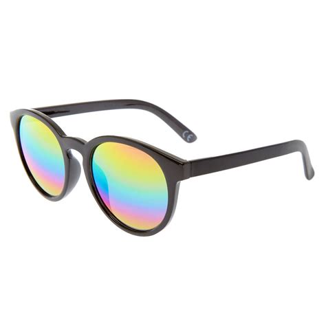 Round Rainbow Mirrored Sunglasses Black Claire S