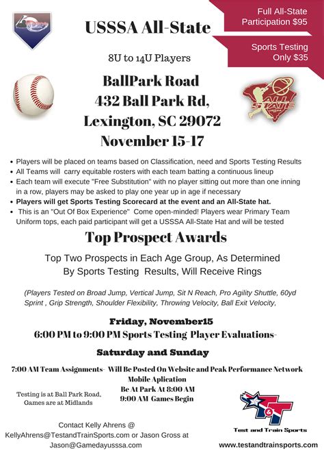 USSSA Team SC Tryouts Friday( At Ballpark Rd) November 15 and Sunday