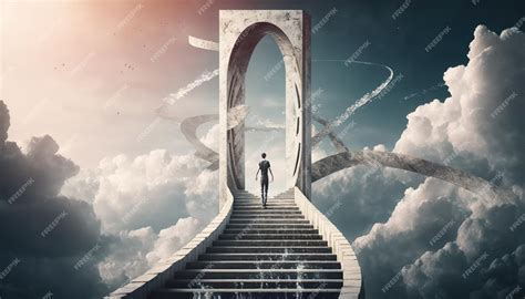 Premium Photo A Man Walking Up A Stairway To Heaven