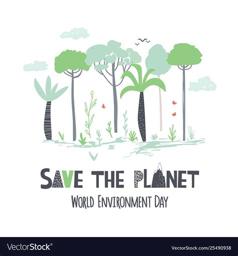 World Environment Day Childish Hand Draw Poster Vector Image