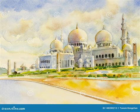 Painting Sheikh Zayed Grand Mosque In Abu Dhabi Stock Image Image Of