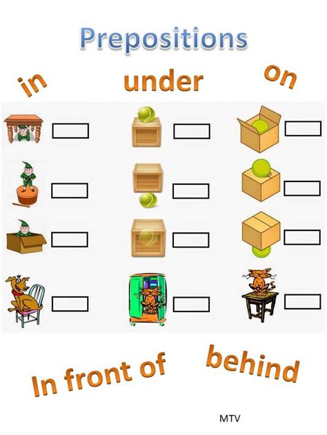 Prepositions: in, on, under, behind, in front of: Prepositions worksheet