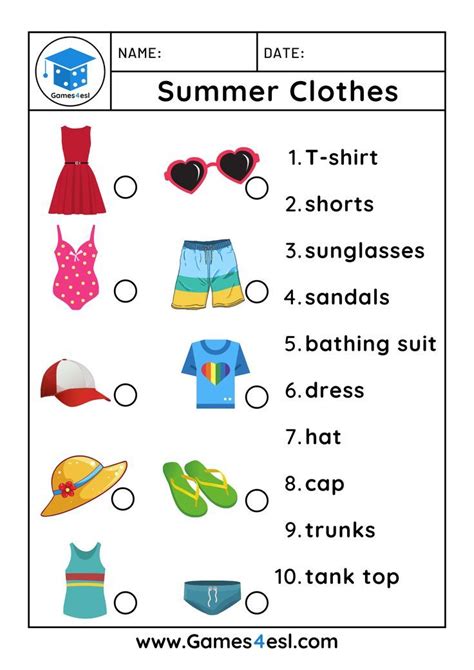 summer clothes worksheets in 2021 clothes worksheet summer outfits esl worksheets for beginners