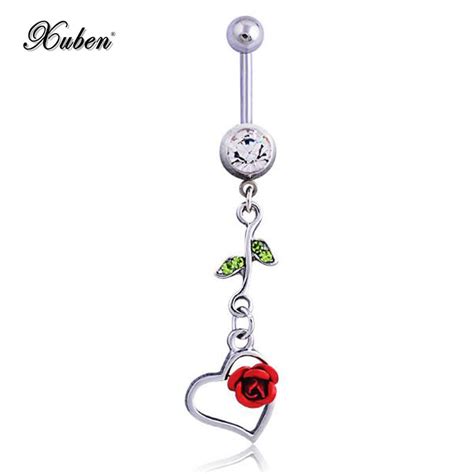 Crystal Rhinestone Rose Flower Dangle Silver Navel Belly Button Barbell Ring Body Piercing 2018