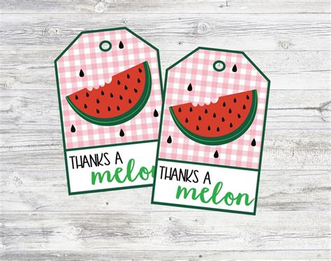 Thanks A Melon Watermelon Favor Tags Printable Watermelon Etsy
