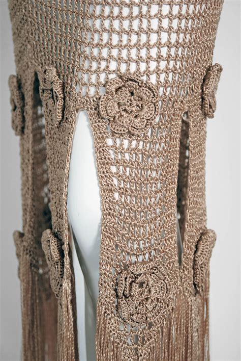 1930s Seductive Nude Silk Knit Crochet Applique Illusion Fringe Hourglass Gown For Sale At 1stdibs