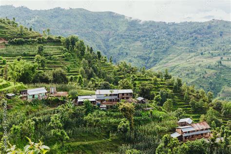 Arieal View Of Beautiful Nepali Village Sorrounded By The Green Forest