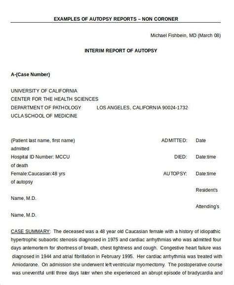 Fake Autopsy Report Template