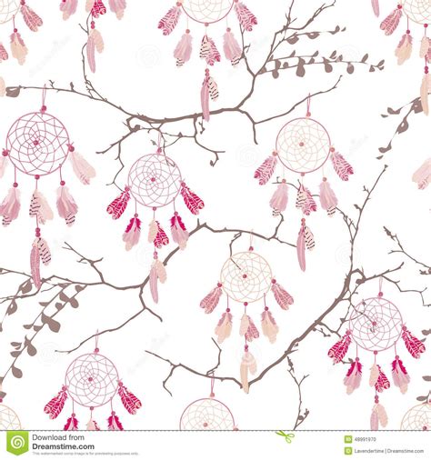Dream Catchers On The Bare Branches Seamless Vector Pattern Stock