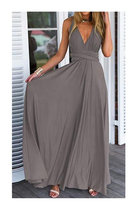 Grey V Neck Chiffon Long Wedding Guest Dresses Bridesmaid Dresses 3010107 A Line Prom Dresses
