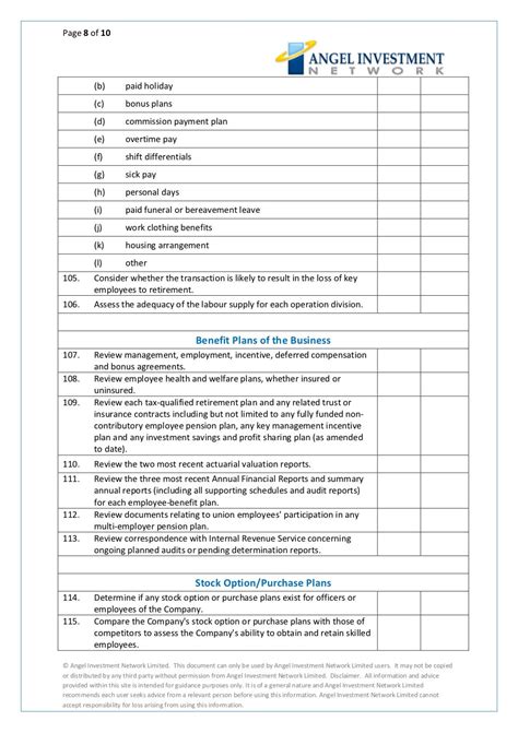 Due Diligence Checklist Template Free