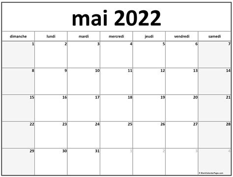 Mai 2022 Calendrier Imprimable Calendrier Gratuit