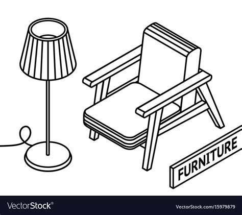 Isometric Outline Furniture 3d Line Drawn Vector Image