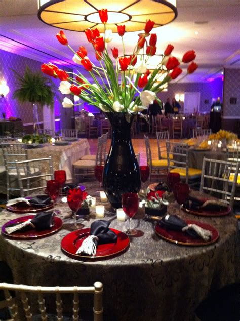Red And Black Wedding Tall Centerpieces Hotel Monaco