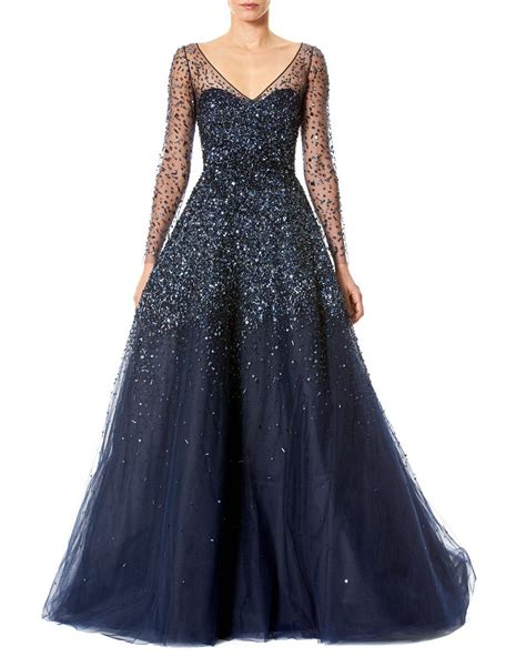 Carolina Herrera Sequined Illusion Tulle Ball Gown In Blue Lyst
