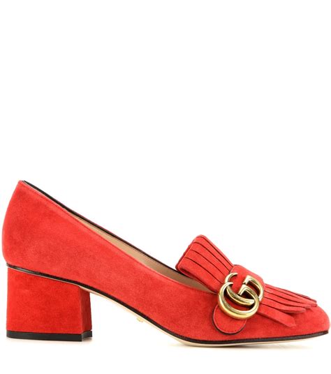 Gucci Marmont Fringe Suede 55mm Loafer Pump Red Modesens