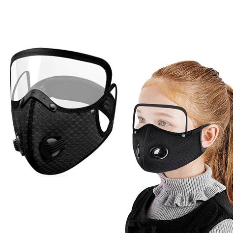 adults reusable face mask with pm 2 5 active carbon filter and eye shield cover ebay