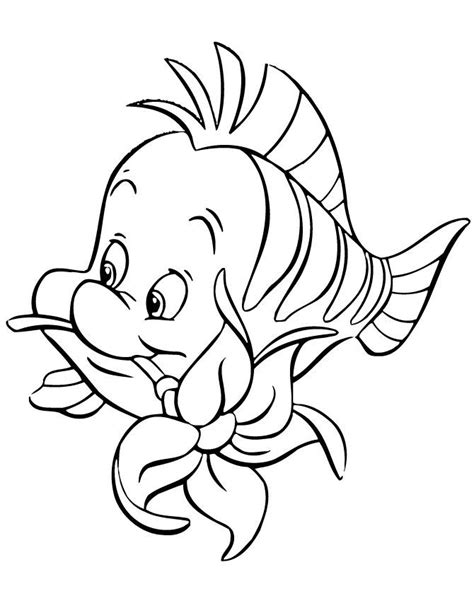Flounder Biting Flower Cartoon Coloring Page Mermaid Coloring Pages