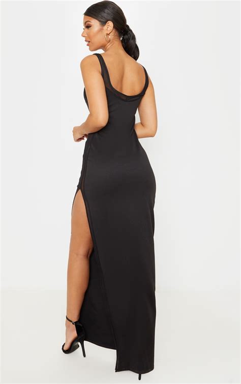 Black Sleeveless Mesh Split Detail Maxi Dress Prettylittlething Usa