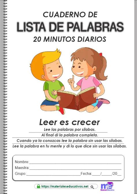 Cuadernillo Lista De Palabras Para Aprender A Leer Materiales Educativos