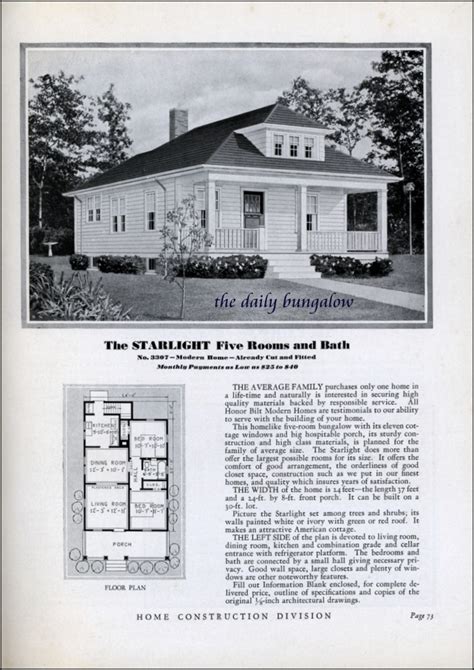 Homes Of Today~sears Kit Houses~1932 The Starlight Daily Bungalow