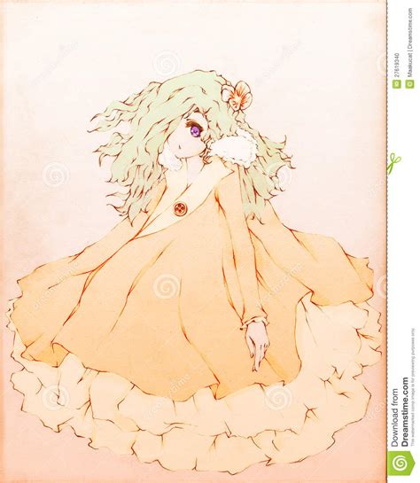 Anime Girl Wearing A Long Beautiful Dress Stock Photo