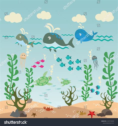 Cute Marine Habitats Cartoon Vector Illustration 库存矢量图（免版税）1457973878