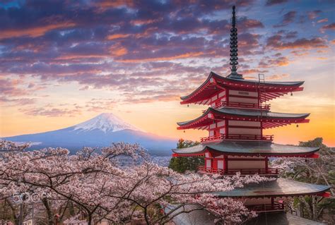 Mount Fujisan Beautiful Landscapes On Sunset Fujiyoshida Japan At