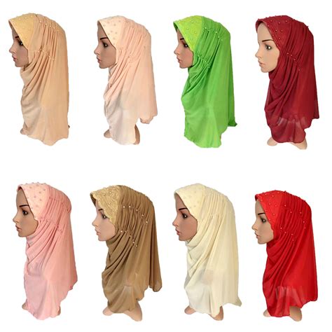 Ramadan Muslim Women Mesh Beaded Hijab Hats Scarf Islamic Amira Caps