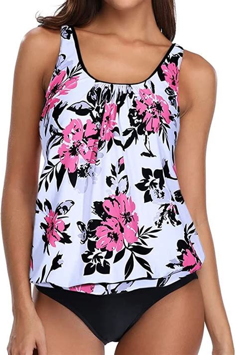 Yonique Blouson Tankini Swimsuits For Women Two Piece Swimsuits Modest