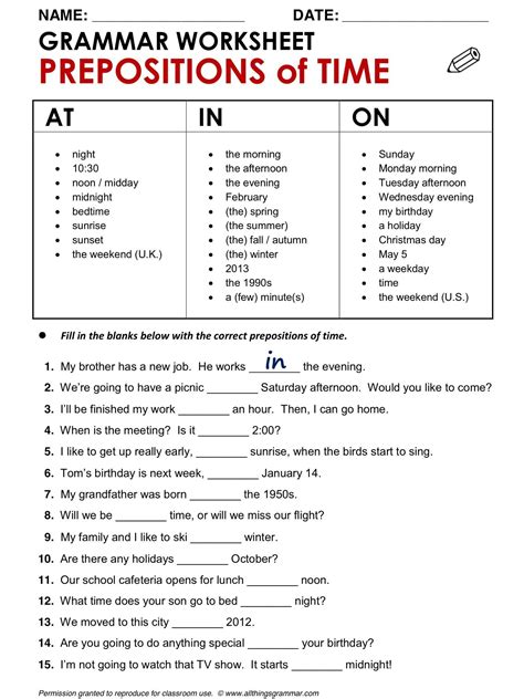 Grammar Worksheet 5th Grade