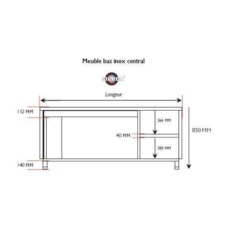 Meuble bas central inox 100x70x85 cm