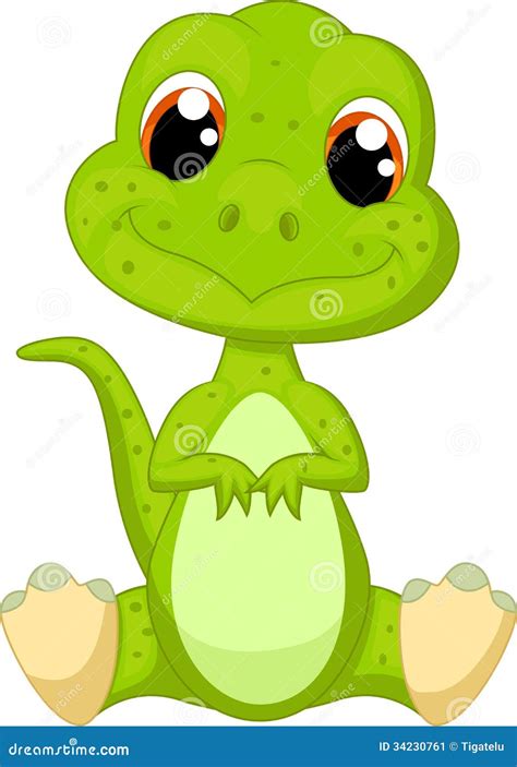 Cute Green Dinosaur Cartoon Stock Image Image 34230761